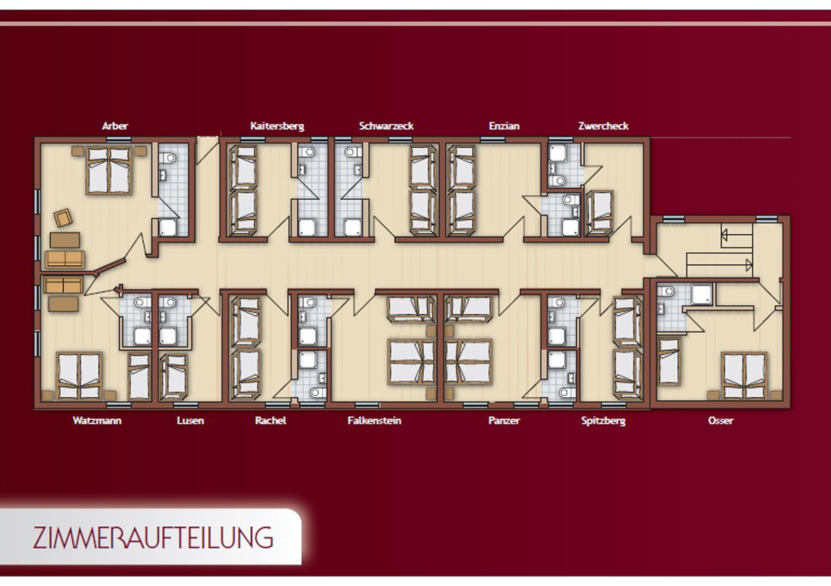 Zimmerplan / Zimmeraufteilung im Arberschutzhaus am Großen Arber